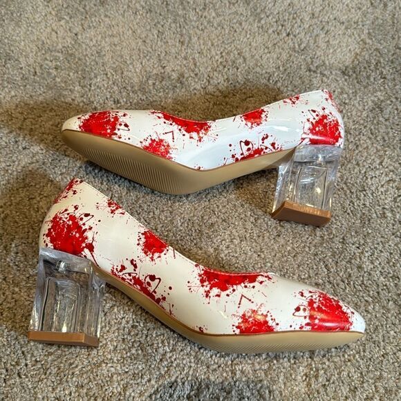 Reindee Lusion White Red Splatter Transparent Block Mid Heel RoundToe Size 5 NEW - Picture 4 of 14